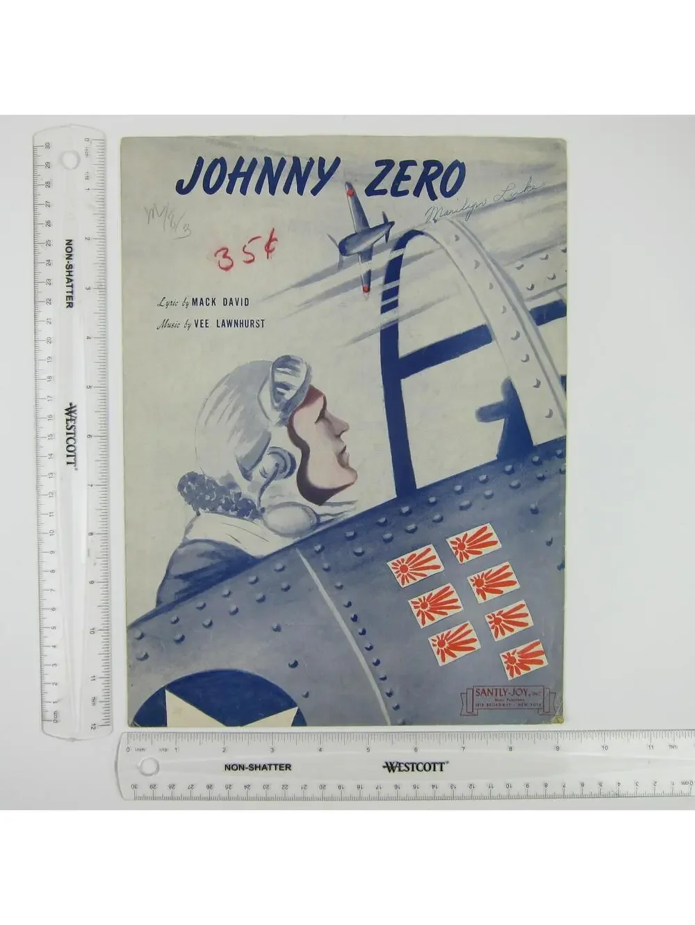 Sheet Music Johnny Zero WWII Military Fighter Pilot Bomber Aviation Vintage 1943